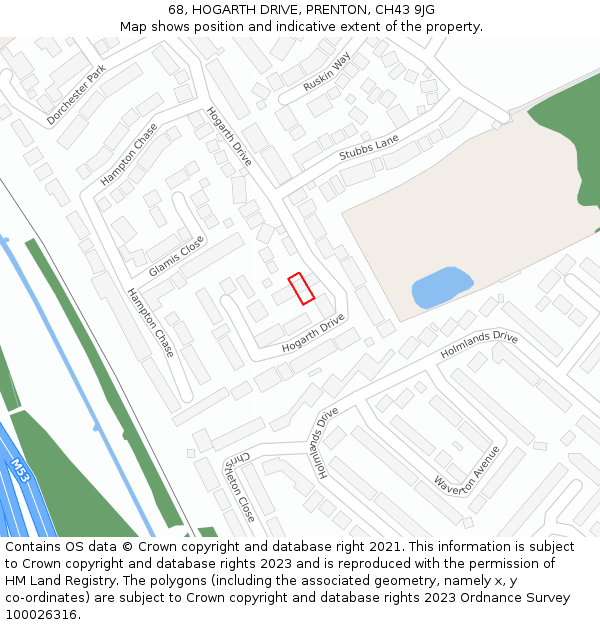 68, HOGARTH DRIVE, PRENTON, CH43 9JG: Location map and indicative extent of plot