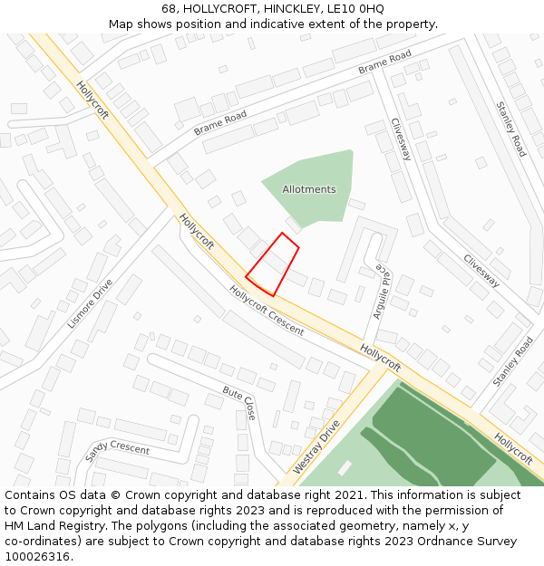 68, HOLLYCROFT, HINCKLEY, LE10 0HQ: Location map and indicative extent of plot
