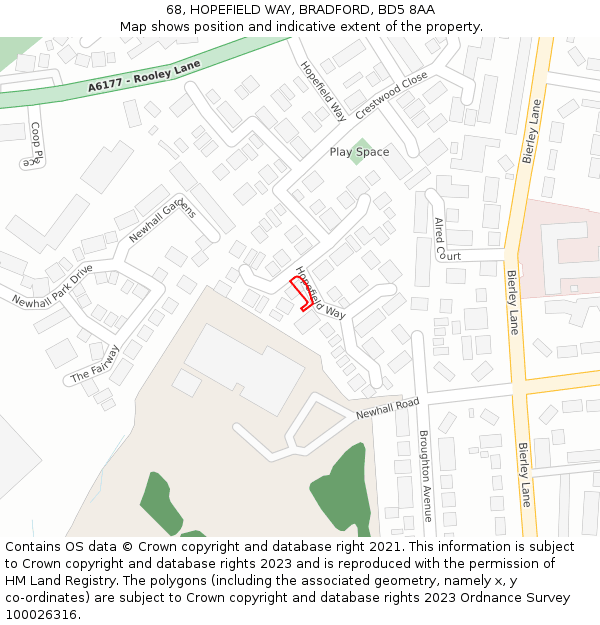 68, HOPEFIELD WAY, BRADFORD, BD5 8AA: Location map and indicative extent of plot