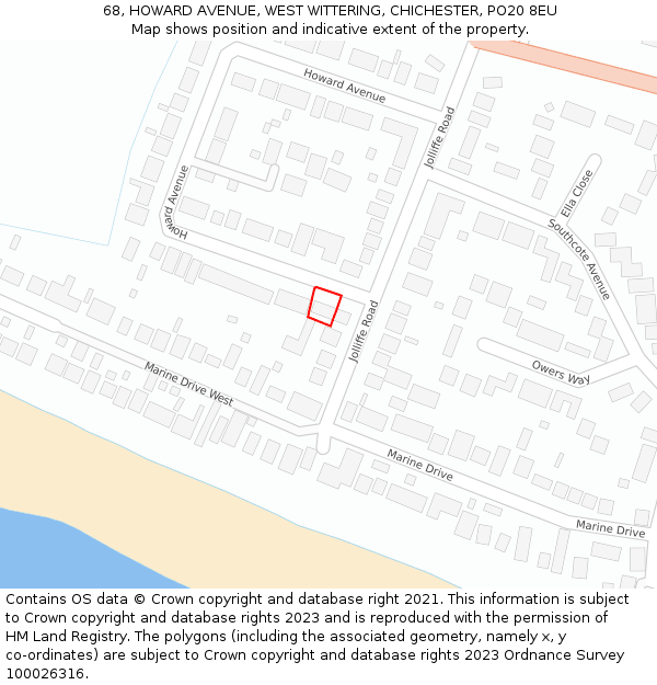 68, HOWARD AVENUE, WEST WITTERING, CHICHESTER, PO20 8EU: Location map and indicative extent of plot