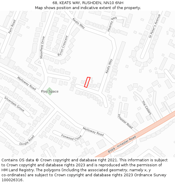 68, KEATS WAY, RUSHDEN, NN10 6NH: Location map and indicative extent of plot