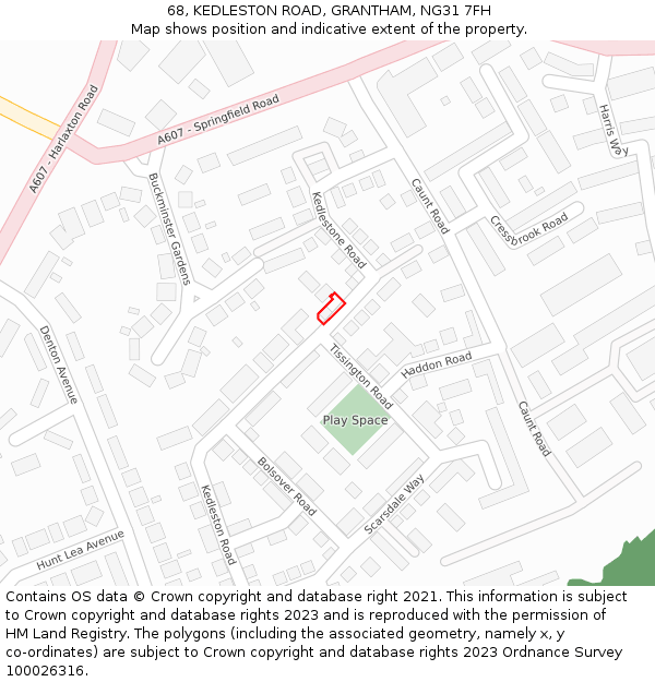 68, KEDLESTON ROAD, GRANTHAM, NG31 7FH: Location map and indicative extent of plot