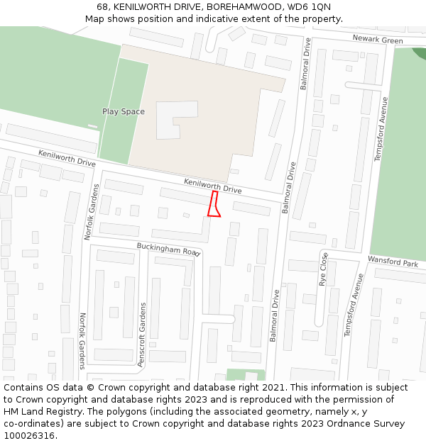 68, KENILWORTH DRIVE, BOREHAMWOOD, WD6 1QN: Location map and indicative extent of plot
