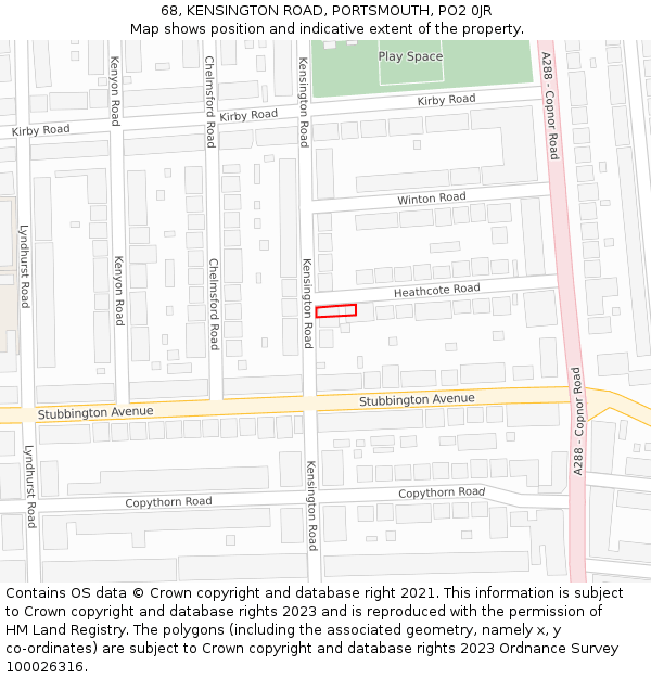 68, KENSINGTON ROAD, PORTSMOUTH, PO2 0JR: Location map and indicative extent of plot