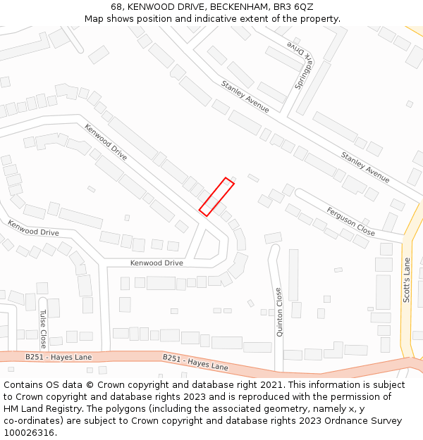 68, KENWOOD DRIVE, BECKENHAM, BR3 6QZ: Location map and indicative extent of plot