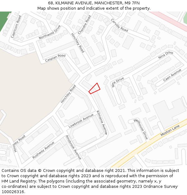 68, KILMAINE AVENUE, MANCHESTER, M9 7FN: Location map and indicative extent of plot