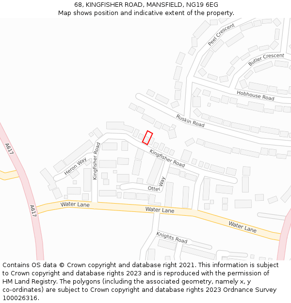 68, KINGFISHER ROAD, MANSFIELD, NG19 6EG: Location map and indicative extent of plot