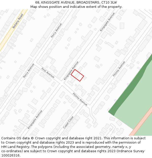 68, KINGSGATE AVENUE, BROADSTAIRS, CT10 3LW: Location map and indicative extent of plot