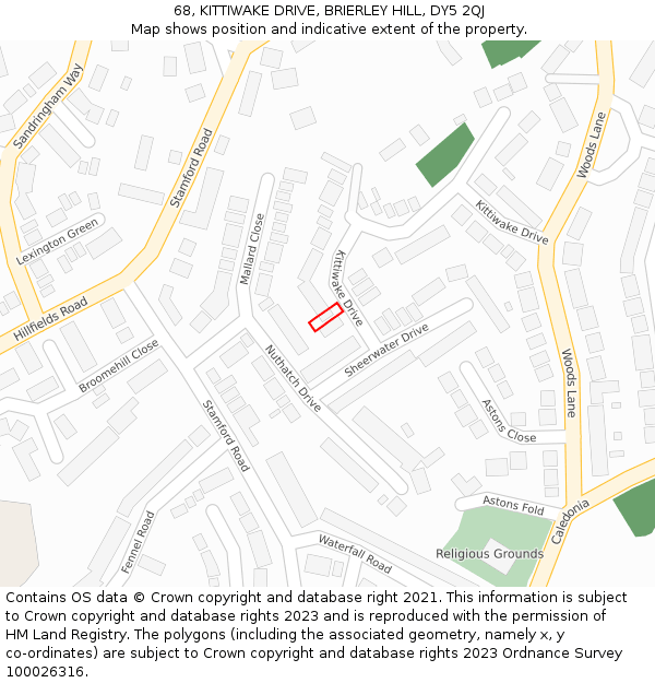 68, KITTIWAKE DRIVE, BRIERLEY HILL, DY5 2QJ: Location map and indicative extent of plot