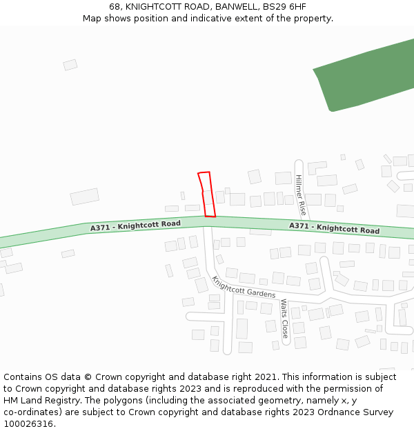 68, KNIGHTCOTT ROAD, BANWELL, BS29 6HF: Location map and indicative extent of plot