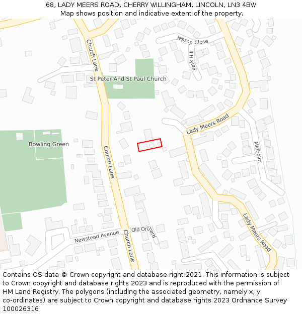 68, LADY MEERS ROAD, CHERRY WILLINGHAM, LINCOLN, LN3 4BW: Location map and indicative extent of plot