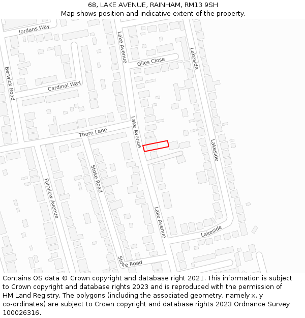 68, LAKE AVENUE, RAINHAM, RM13 9SH: Location map and indicative extent of plot