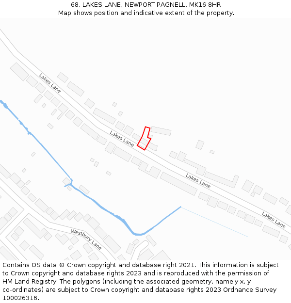 68, LAKES LANE, NEWPORT PAGNELL, MK16 8HR: Location map and indicative extent of plot