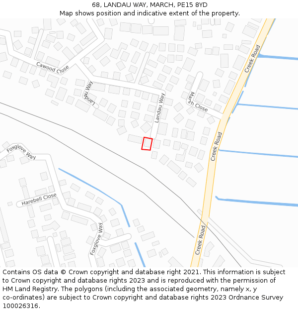 68, LANDAU WAY, MARCH, PE15 8YD: Location map and indicative extent of plot