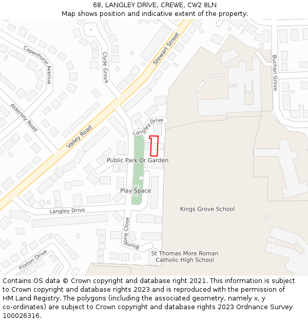 68, LANGLEY DRIVE, CREWE, CW2 8LN: Location map and indicative extent of plot