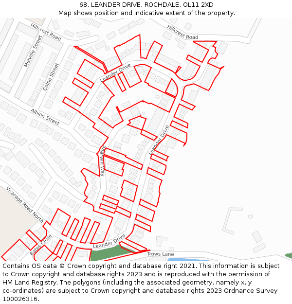 68, LEANDER DRIVE, ROCHDALE, OL11 2XD: Location map and indicative extent of plot