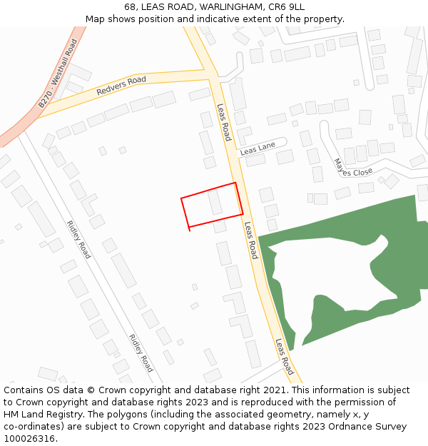 68, LEAS ROAD, WARLINGHAM, CR6 9LL: Location map and indicative extent of plot