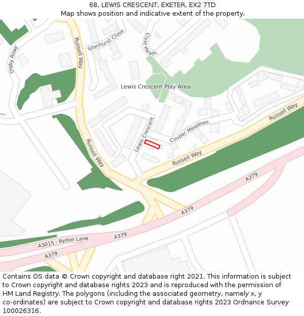 68, LEWIS CRESCENT, EXETER, EX2 7TD: Location map and indicative extent of plot