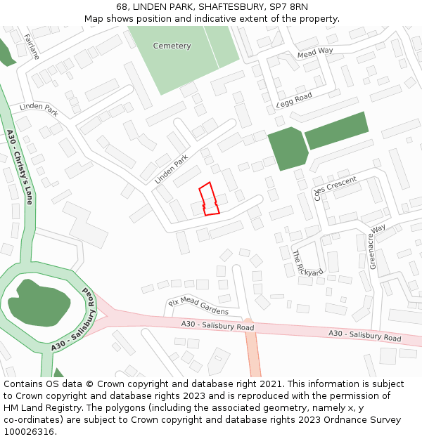 68, LINDEN PARK, SHAFTESBURY, SP7 8RN: Location map and indicative extent of plot