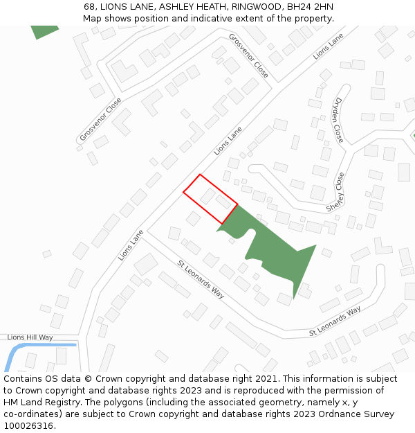 68, LIONS LANE, ASHLEY HEATH, RINGWOOD, BH24 2HN: Location map and indicative extent of plot