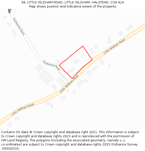 68, LITTLE YELDHAM ROAD, LITTLE YELDHAM, HALSTEAD, CO9 4LN: Location map and indicative extent of plot