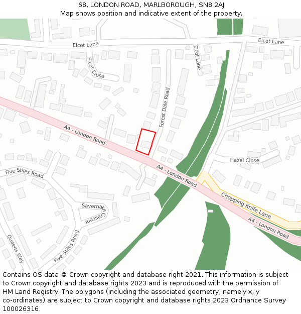 68, LONDON ROAD, MARLBOROUGH, SN8 2AJ: Location map and indicative extent of plot