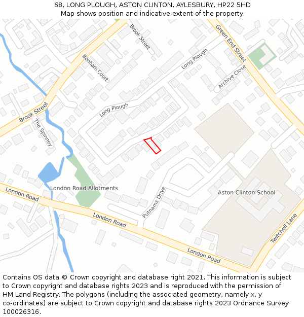 68, LONG PLOUGH, ASTON CLINTON, AYLESBURY, HP22 5HD: Location map and indicative extent of plot