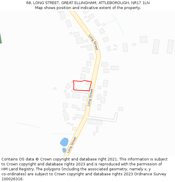 68, LONG STREET, GREAT ELLINGHAM, ATTLEBOROUGH, NR17 1LN: Location map and indicative extent of plot