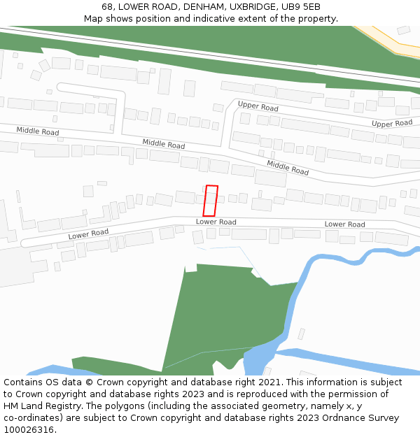 68, LOWER ROAD, DENHAM, UXBRIDGE, UB9 5EB: Location map and indicative extent of plot