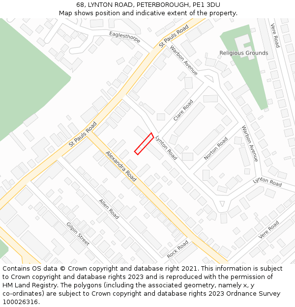 68, LYNTON ROAD, PETERBOROUGH, PE1 3DU: Location map and indicative extent of plot