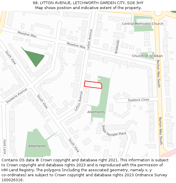 68, LYTTON AVENUE, LETCHWORTH GARDEN CITY, SG6 3HY: Location map and indicative extent of plot