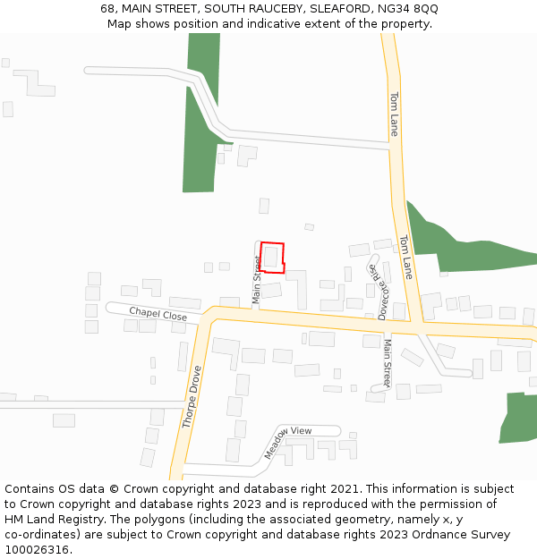 68, MAIN STREET, SOUTH RAUCEBY, SLEAFORD, NG34 8QQ: Location map and indicative extent of plot