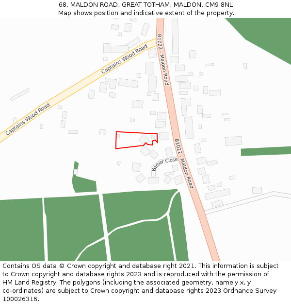 68, MALDON ROAD, GREAT TOTHAM, MALDON, CM9 8NL: Location map and indicative extent of plot