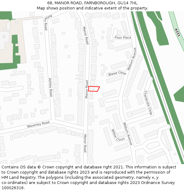 68, MANOR ROAD, FARNBOROUGH, GU14 7HL: Location map and indicative extent of plot