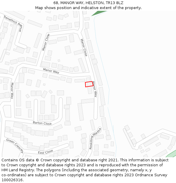 68, MANOR WAY, HELSTON, TR13 8LZ: Location map and indicative extent of plot