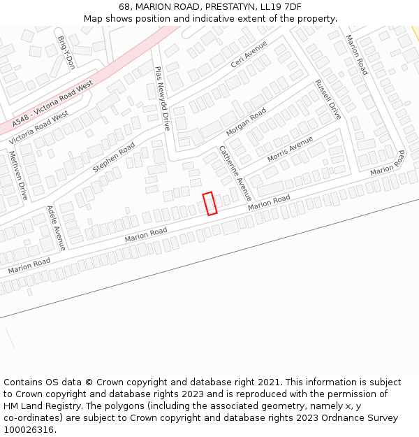 68, MARION ROAD, PRESTATYN, LL19 7DF: Location map and indicative extent of plot