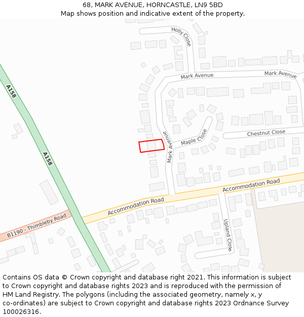 68, MARK AVENUE, HORNCASTLE, LN9 5BD: Location map and indicative extent of plot