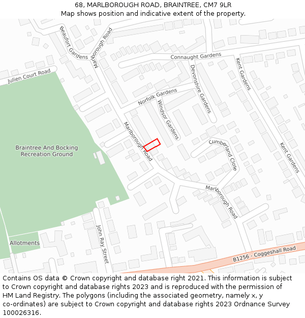 68, MARLBOROUGH ROAD, BRAINTREE, CM7 9LR: Location map and indicative extent of plot