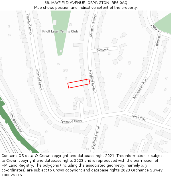 68, MAYFIELD AVENUE, ORPINGTON, BR6 0AQ: Location map and indicative extent of plot