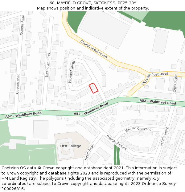 68, MAYFIELD GROVE, SKEGNESS, PE25 3RY: Location map and indicative extent of plot