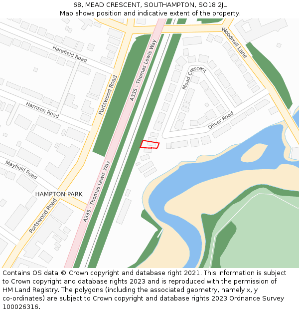 68, MEAD CRESCENT, SOUTHAMPTON, SO18 2JL: Location map and indicative extent of plot