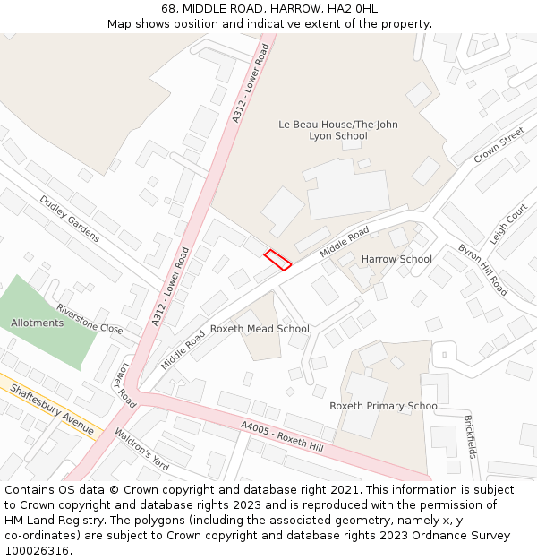 68, MIDDLE ROAD, HARROW, HA2 0HL: Location map and indicative extent of plot