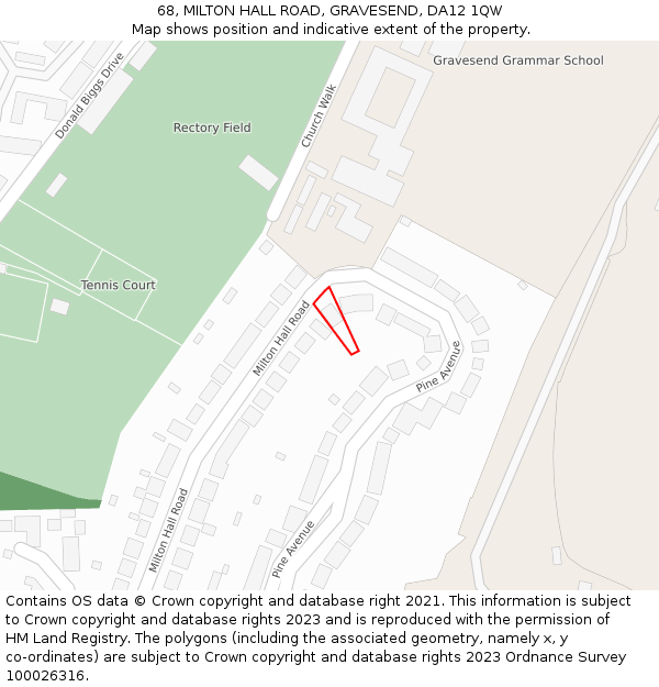 68, MILTON HALL ROAD, GRAVESEND, DA12 1QW: Location map and indicative extent of plot