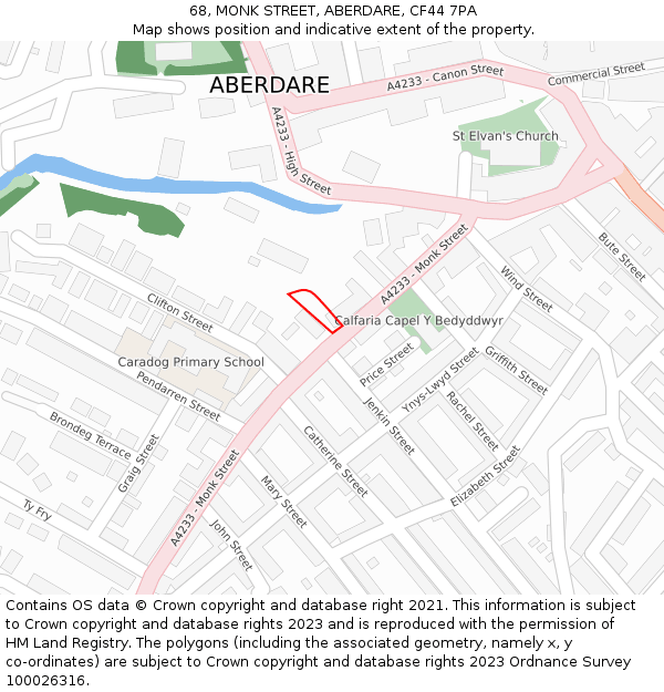 68, MONK STREET, ABERDARE, CF44 7PA: Location map and indicative extent of plot