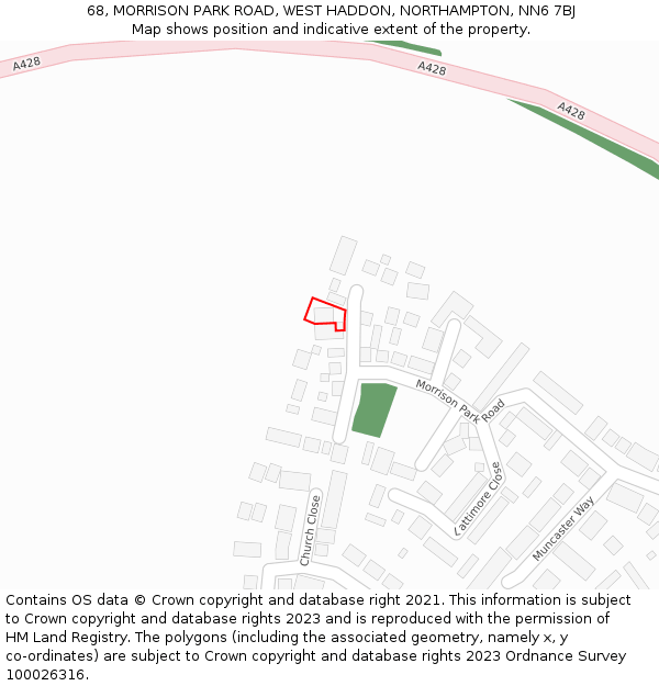 68, MORRISON PARK ROAD, WEST HADDON, NORTHAMPTON, NN6 7BJ: Location map and indicative extent of plot
