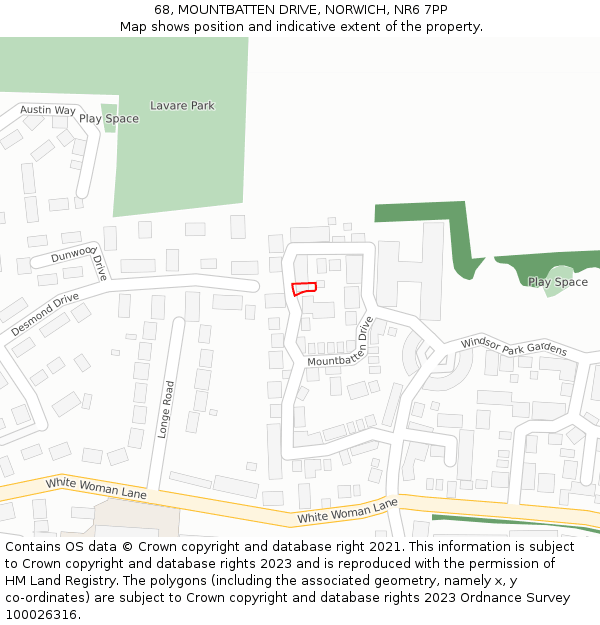 68, MOUNTBATTEN DRIVE, NORWICH, NR6 7PP: Location map and indicative extent of plot