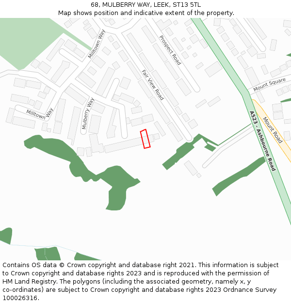 68, MULBERRY WAY, LEEK, ST13 5TL: Location map and indicative extent of plot