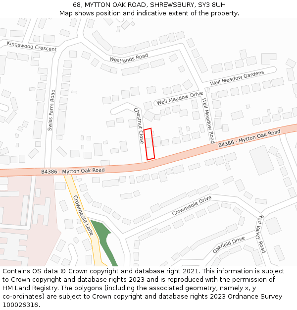 68, MYTTON OAK ROAD, SHREWSBURY, SY3 8UH: Location map and indicative extent of plot