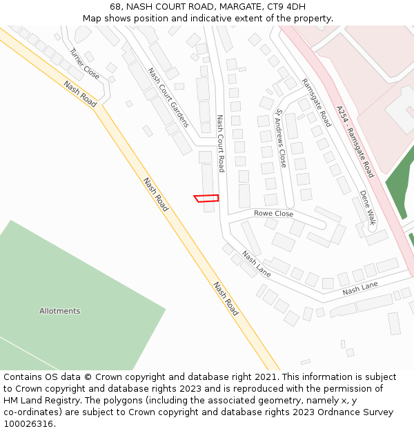 68, NASH COURT ROAD, MARGATE, CT9 4DH: Location map and indicative extent of plot