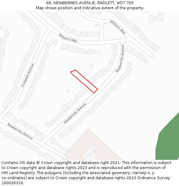 68, NEWBERRIES AVENUE, RADLETT, WD7 7EP: Location map and indicative extent of plot